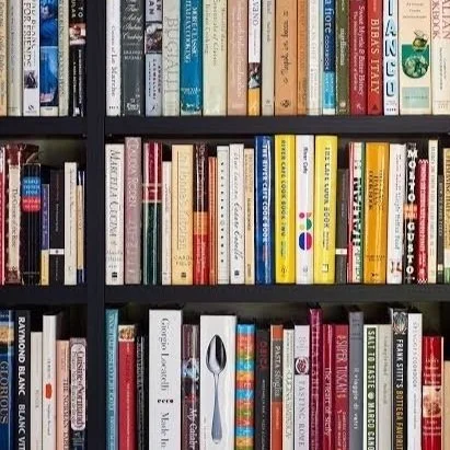 Bookshelves filled with various books.