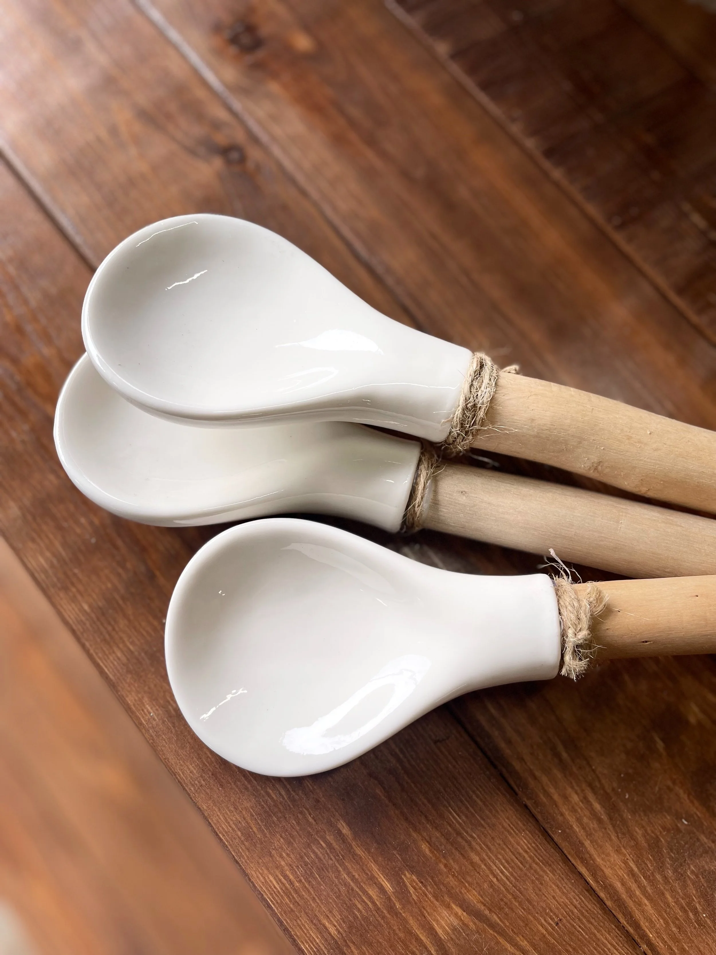 Timber and ceramic servers - sold as a set of 2