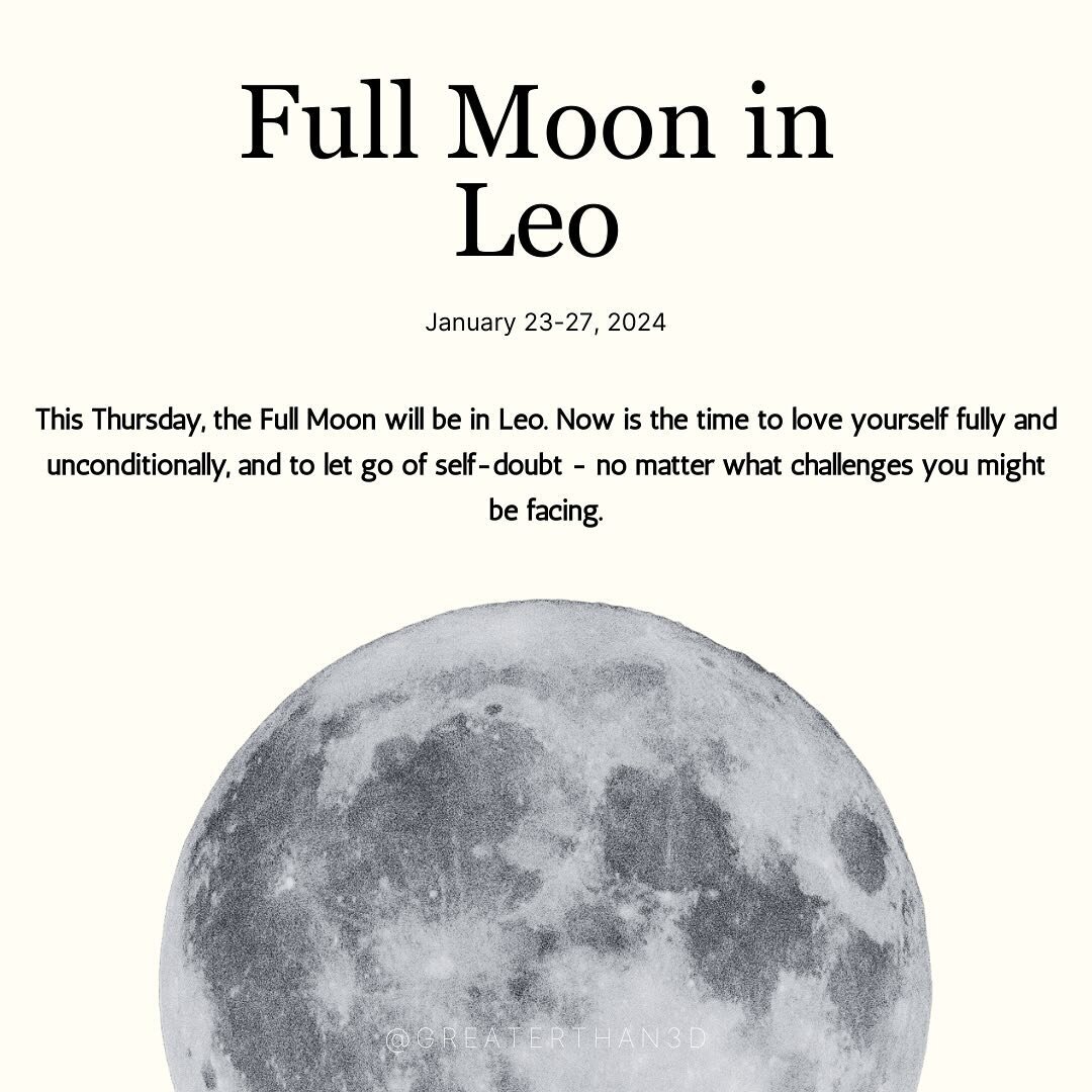 ♌️🌕 Full Moon in Leo

This Thursday, the Full Moon will be in Leo. Now is the time to love yourself fully and unconditionally, and to let go of self-doubt - no matter what challenges you might be facing.

This Leo Full Moon is encouraging you to emb