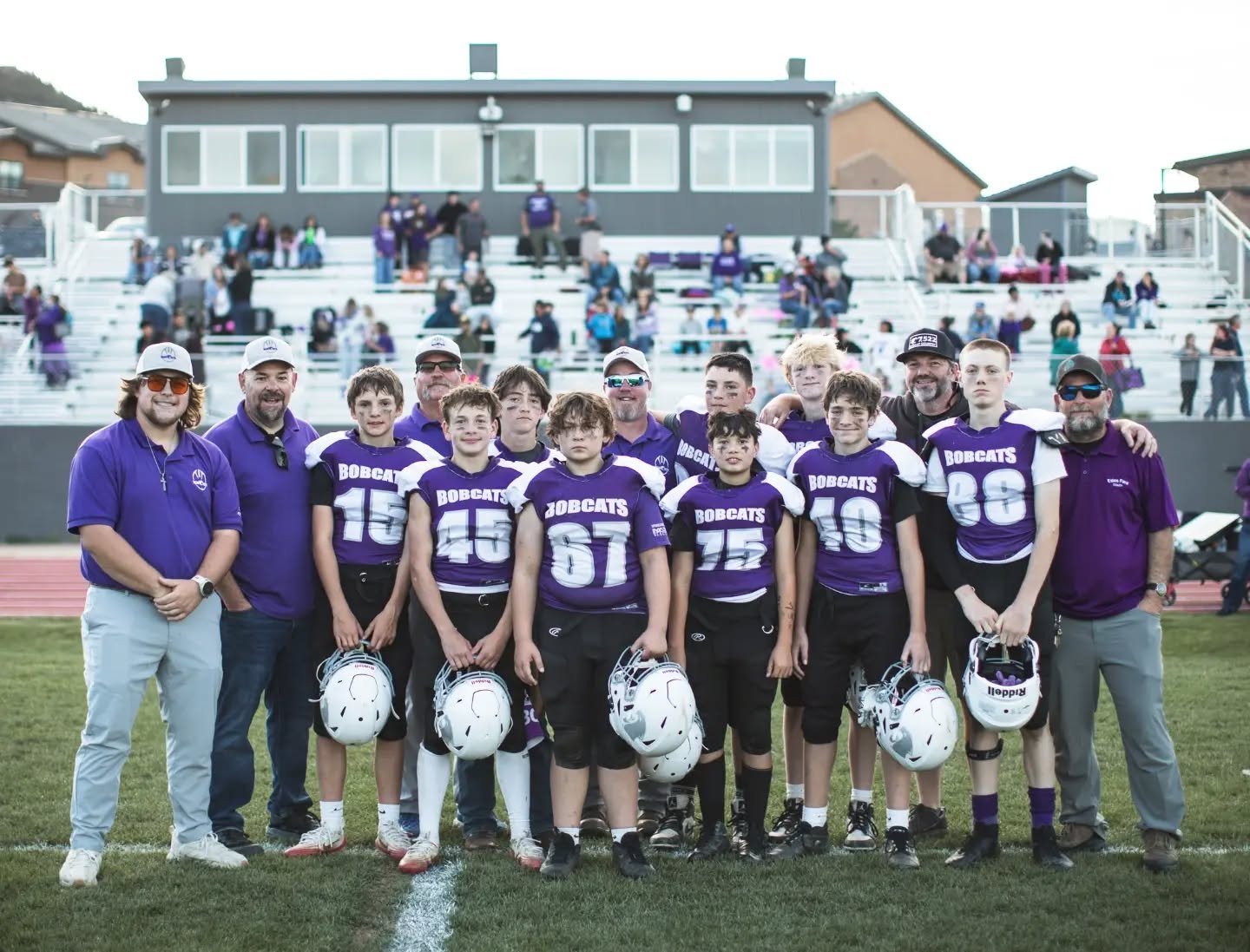 These guys are the future! Congratulations, 8th graders, on your last middle school game! I'm so proud of you (and, not at all emotional!💧). Thank you, coaches, for being the the best. You've taught them *SO* much!! Go Bobcats! 💜🏈
