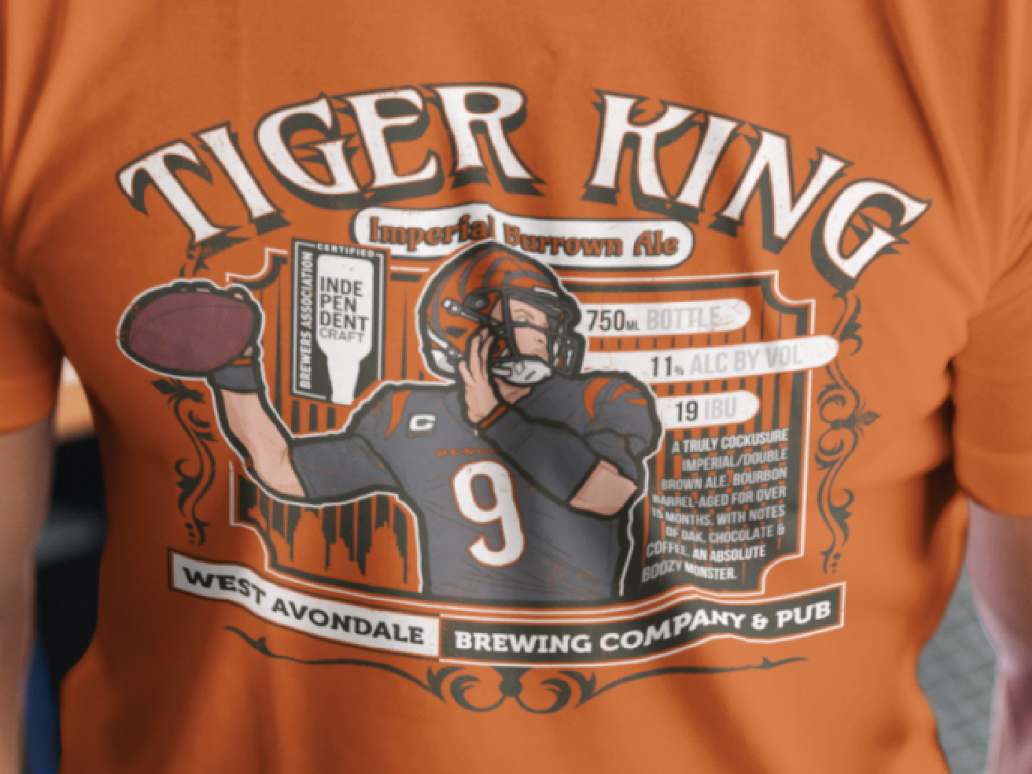 Joe Burrow (Bengals) Fake Craft Beer Label T-Shirt — Dustin Morrison Art