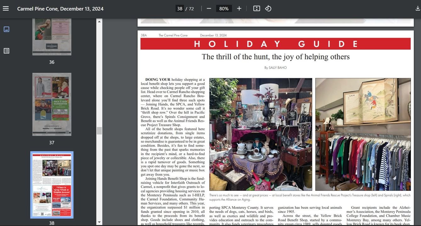 Throwback Thursday: Thank you to the Carmel Pine Cone for including Joining Hands Benefit Shop in your Holiday Guide! This holiday season, why not shop for treasures that give back to the community? Head over to Carmel Rancho Shopping Center to disco