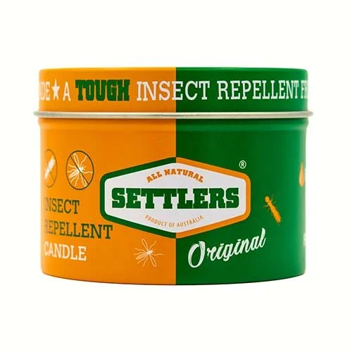 Settlers Natural Mosquito Repellent Front Original Candle Tin