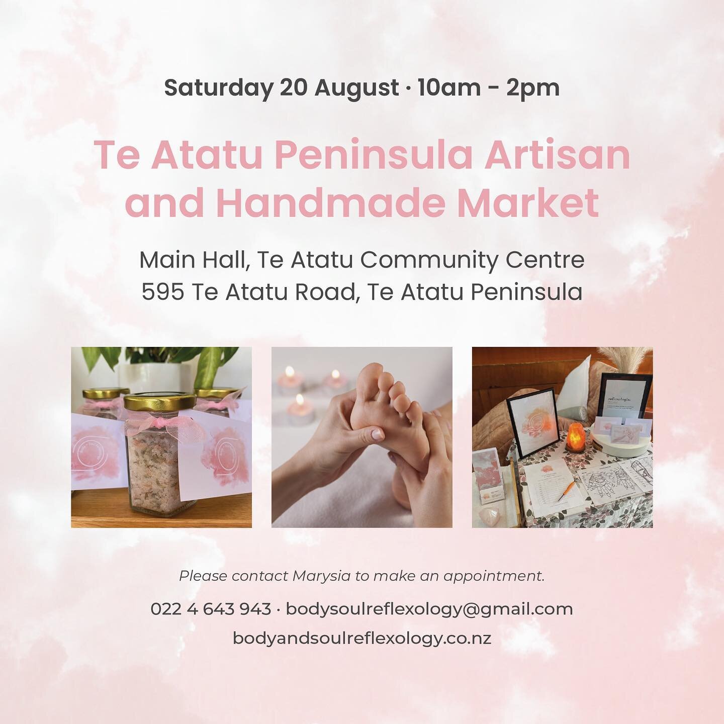 Tomorrow, I&rsquo;ll be at the Good Buy Winter Market at the Te Atatu Community Centre ✨

Treat yourself to some relaxation with Reflexology or an Indian head massage and release those winter blues. 

Relaxing Bath Salts will be available for purchas