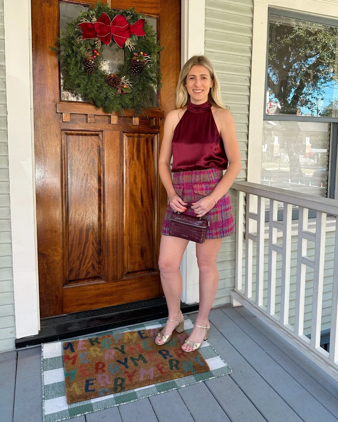 Dressed and ready for Teddy Bear Tea 🧸 Such a sweet way to soak up the holiday spirit with my girls and our friends and of course a perfect excuse to style my new shoes and bag.⁠
⁠
#ShellyBishopStyling