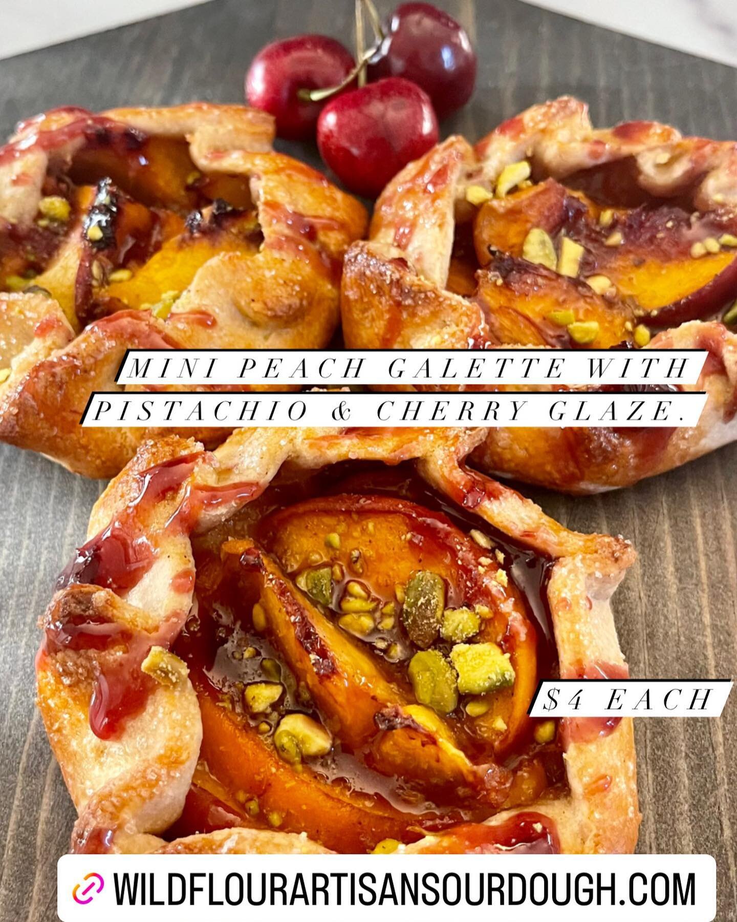 Couldn&rsquo;t let stone-fruit season pass us by without a galette.  Sourdough pie dough made with  @eckfarms freshly milled Sonora wheat.  Peaches with a hint of ginger and lightly dusted with pistachios.  Finished with a cherry glaze.  Two stone-fr