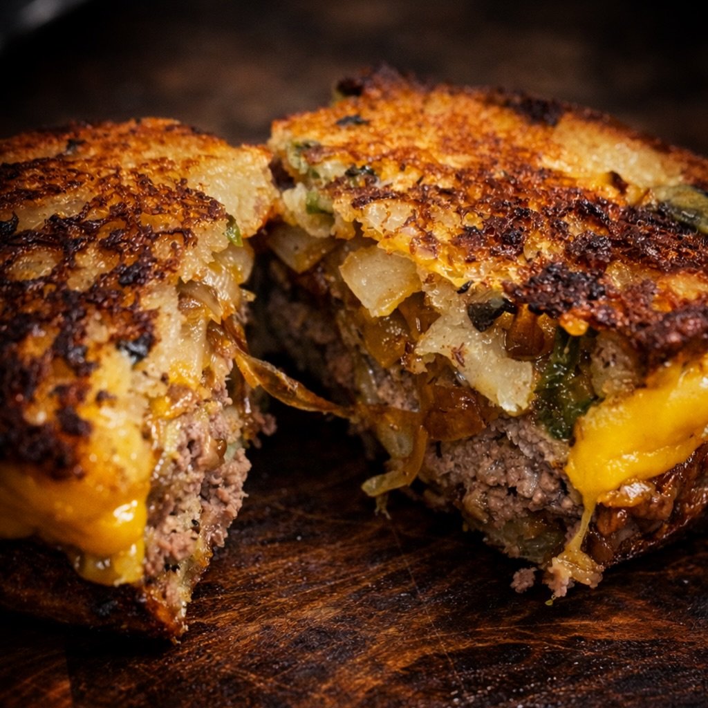 Sourdough Jalape&ntilde;o Cheddar Patty Melt. 

Some breads are made for butter. This one was made for fuego. 🔥

Hints of spice on beautifully toasted bread.
Well seasoned and seared thin beef patty.
Jammy onions and sharp cheddar! 🧀

So simple and