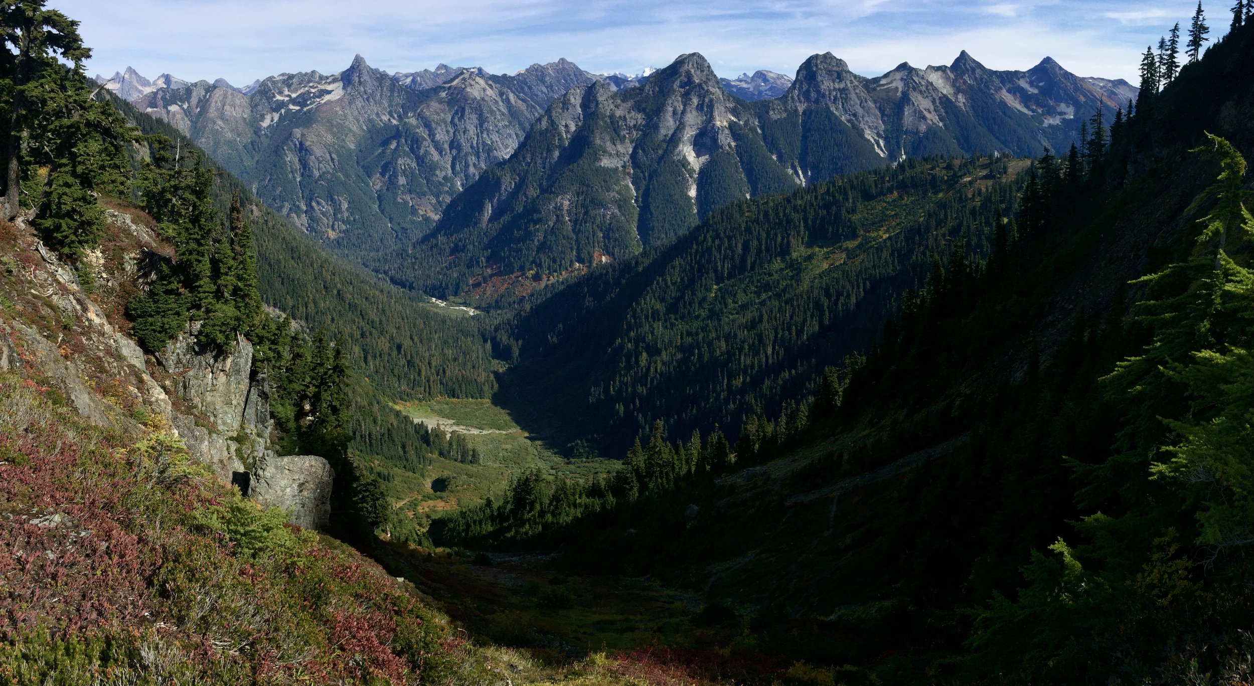 Canadian peaks from trail to High Pass, Mt. Baker-Snoqualmie Natl. Forest