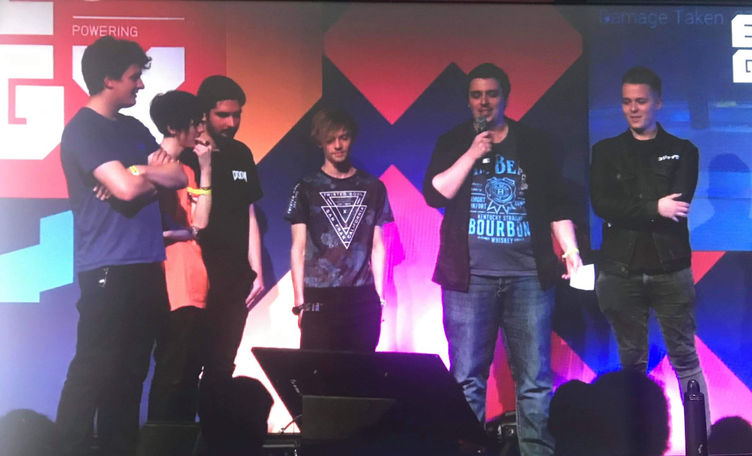 Presenting on stage to a live crowd, also live on Twitch