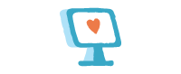 Desktop computer with heart on screen