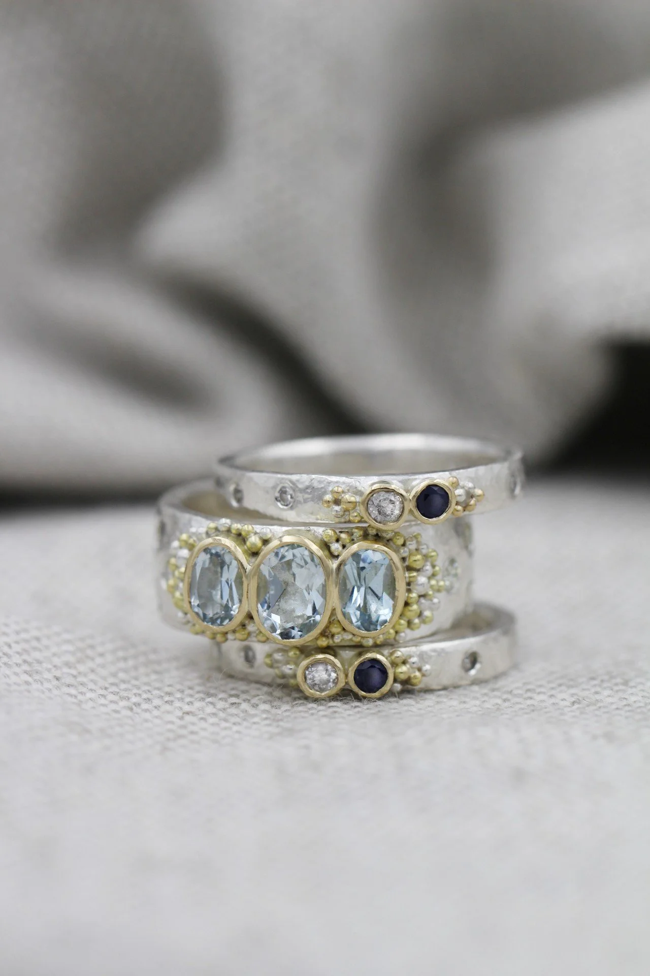 Aquamarine & Diamond Stacking Rings