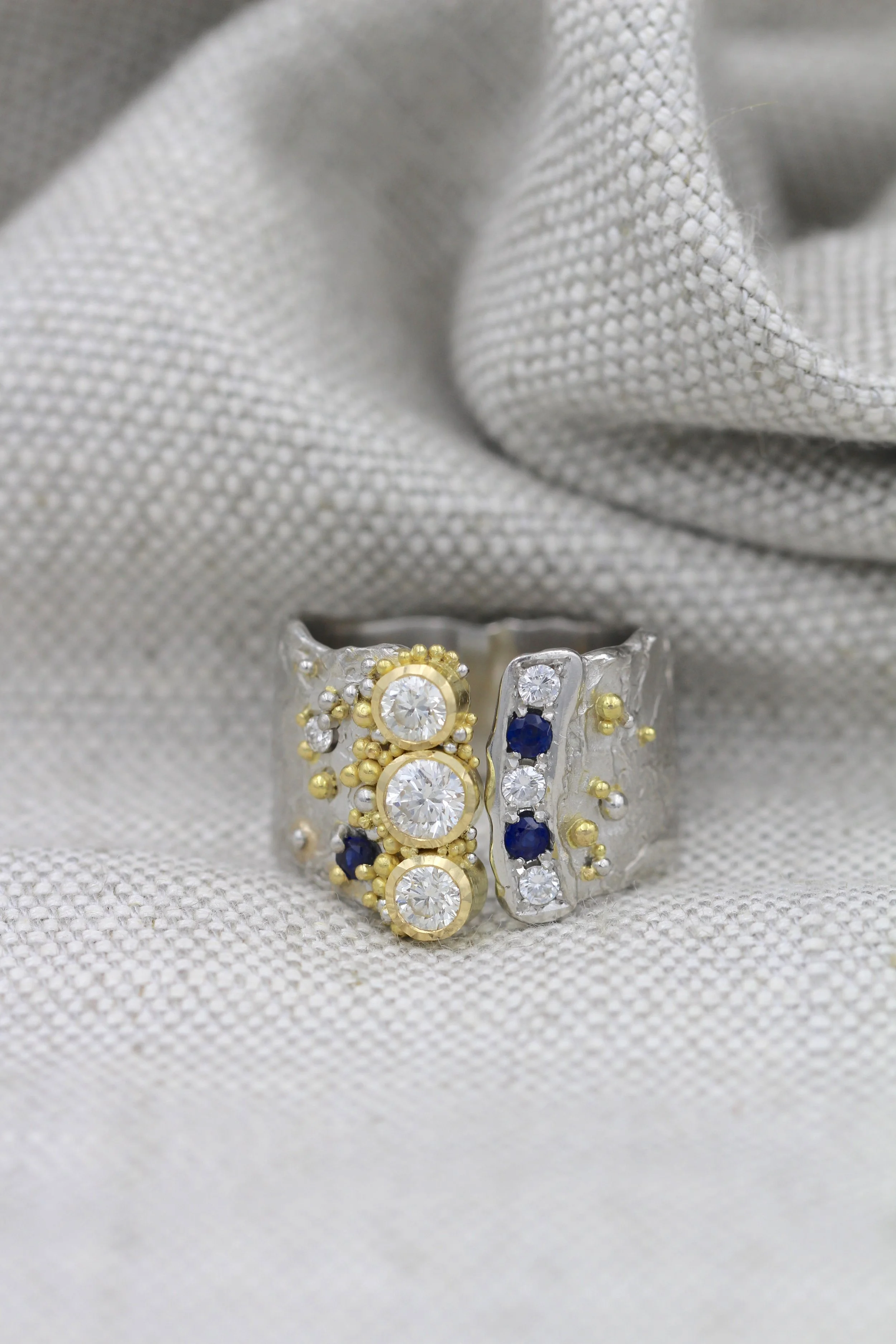 Diamond & Sapphire Crevasse Ring