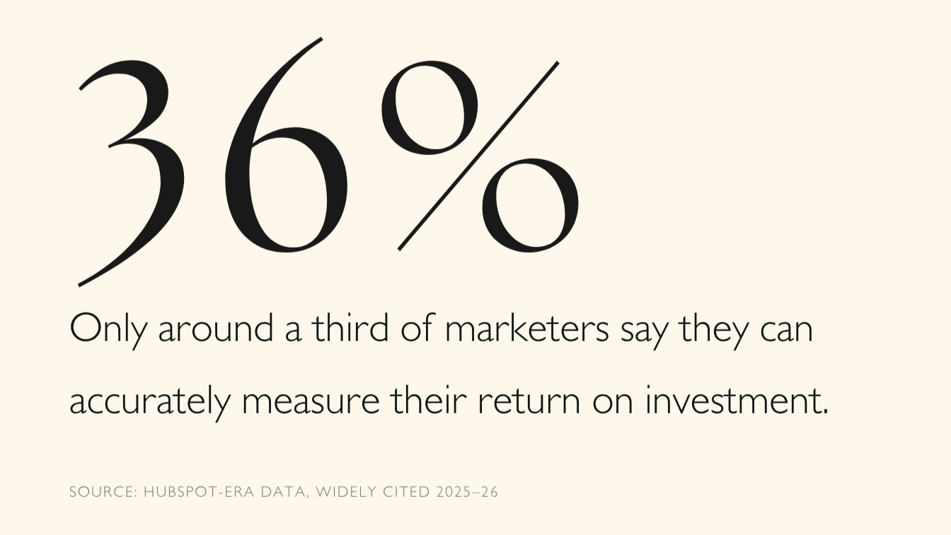 Statistic showing only 36% of marketers can accurately measure their marketing return on investment