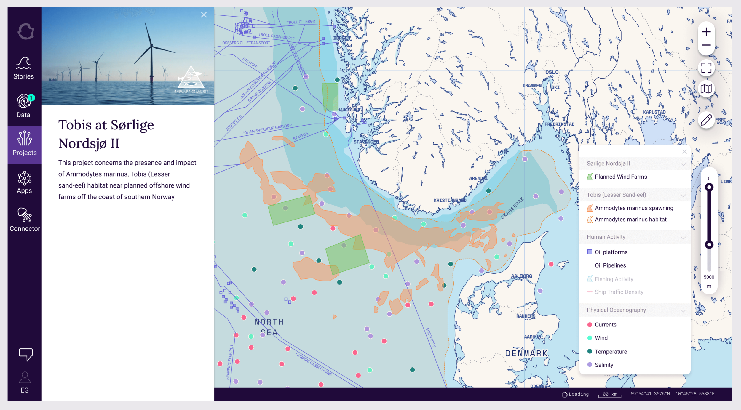 Image of data in a map on the Ocean Data Platform