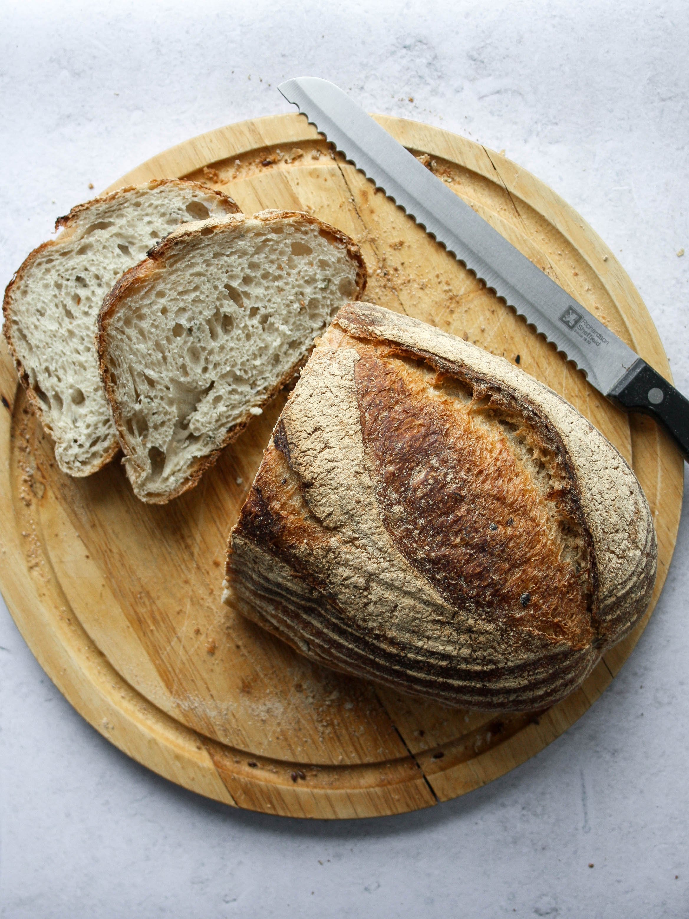 A rosemary and potato white sourdough, baked fresh by our team of expert bakers and delivered fresh in the morning to our South London Bakeries.