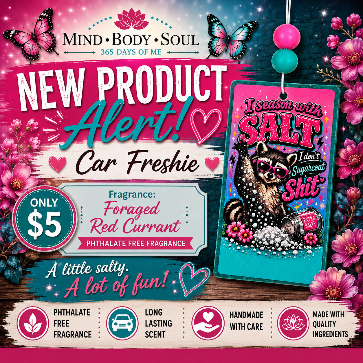Salty Raccoon Car Freshie | Foraged Red Currant | Phthalate Free