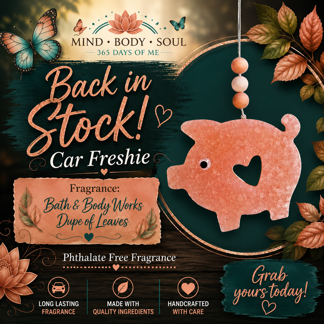 Pig Car Freshie | Leaves Scented Air Freshener | Phthalate Free