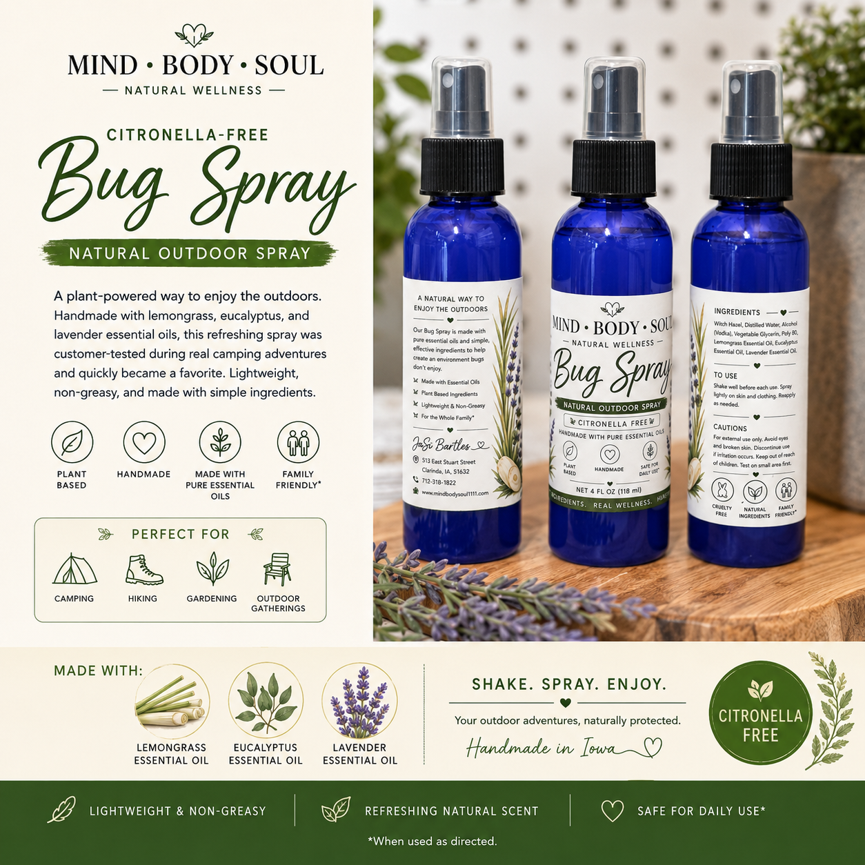 Citronella-Free Bug Spray | Handmade Essential Oil Outdoor Spray