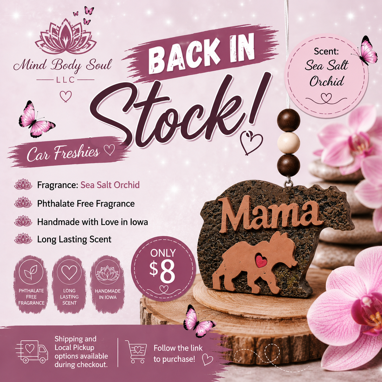 Mama Bear Car Freshie – Sea Salt Orchid | Phthalate-Free