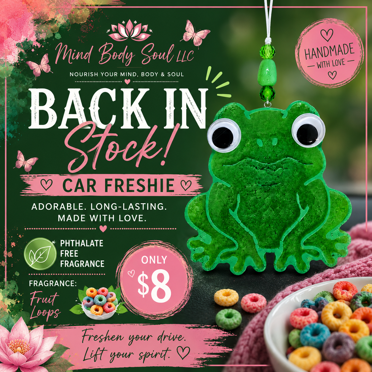 Frog Car Freshie | Fruit Loops | Phthalate Free Fragrance