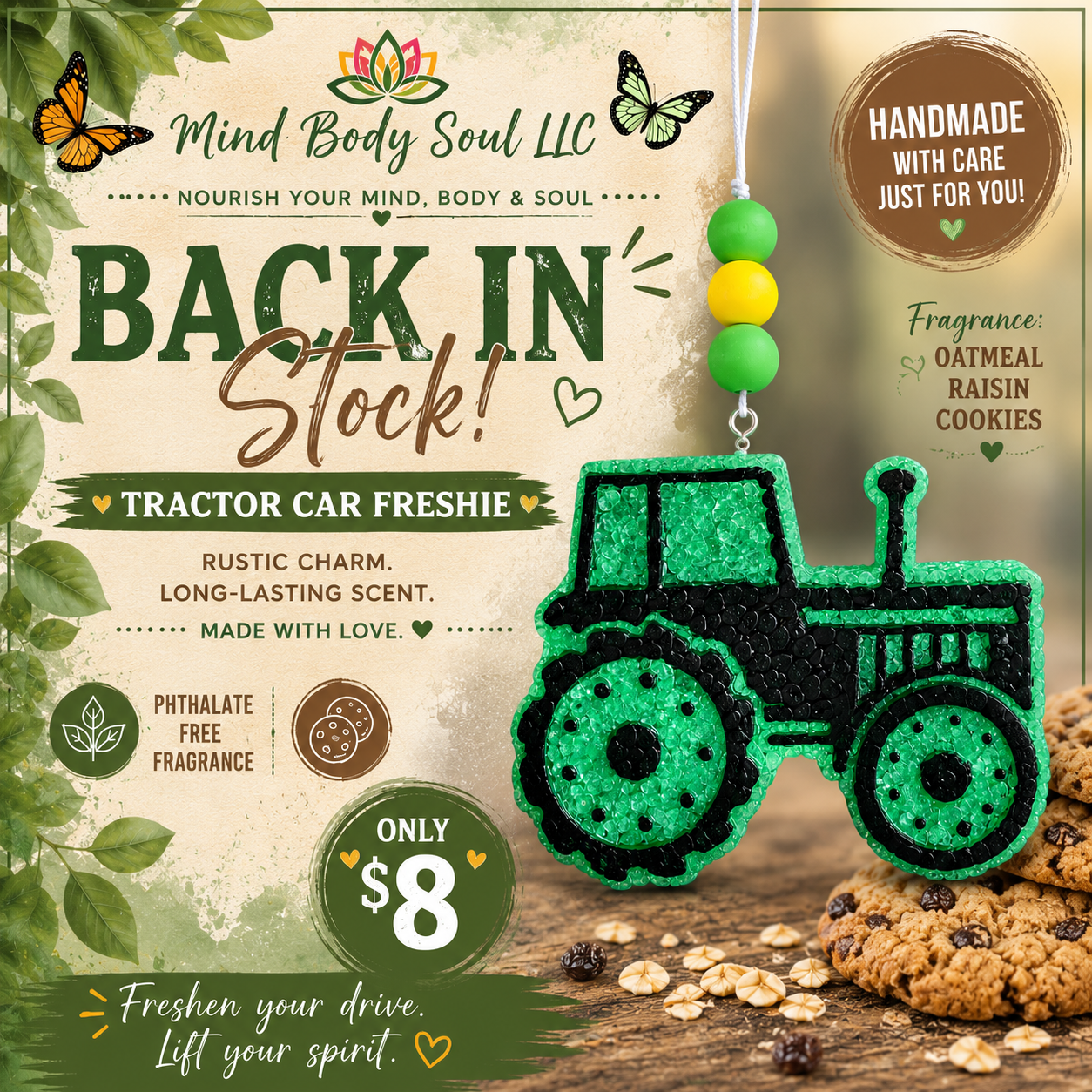 Tractor Car Freshie | Oatmeal Raisin Cookies | Phthalate Free Fragrance