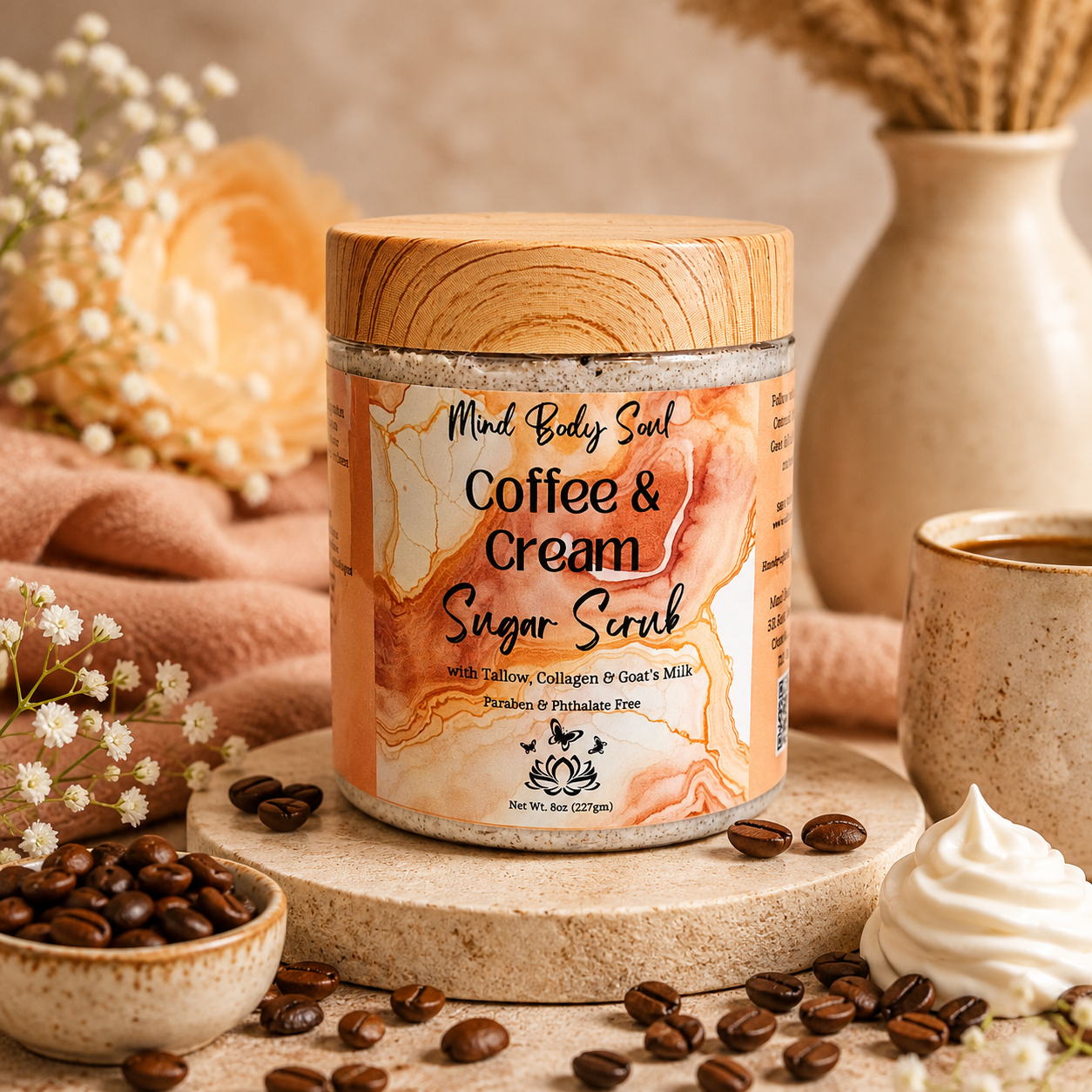 Coffee & Cream Whipped Tallow Sugar Scrub with Collagen & Goat's Milk