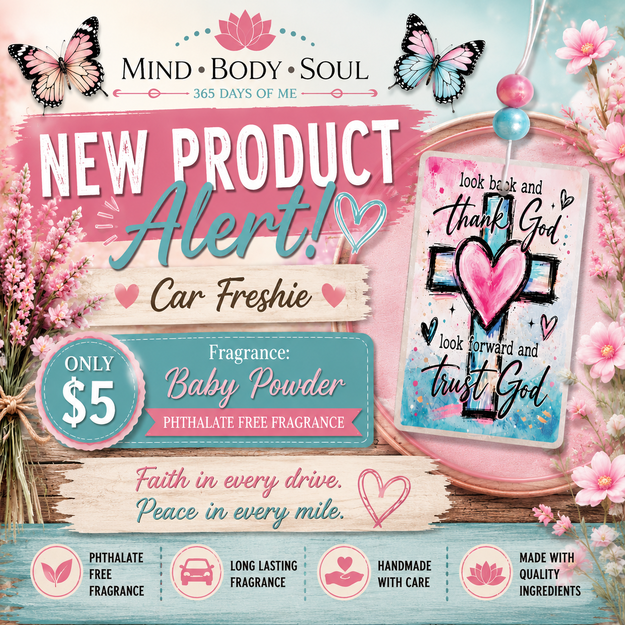 Thank God, Trust God Car Freshie | Baby Powder | Phthalate Free Fragrance