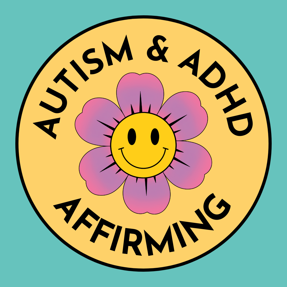 Circle Graphic that has a teal/green boarder,