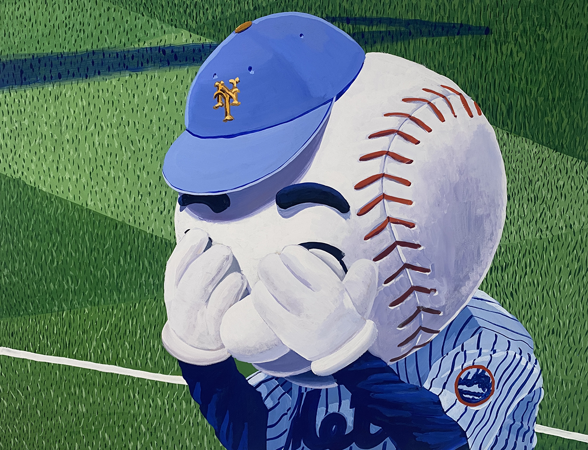 Cette peinture originale réalisée à la gouache par l'artiste Shane hello met en scène une figure iconique de la pop culture sportive américaine : la mascotte Mr. Met des New York Mets.
Sujet & Émotion : Capturé dans un moment d'émotion expresse et th
