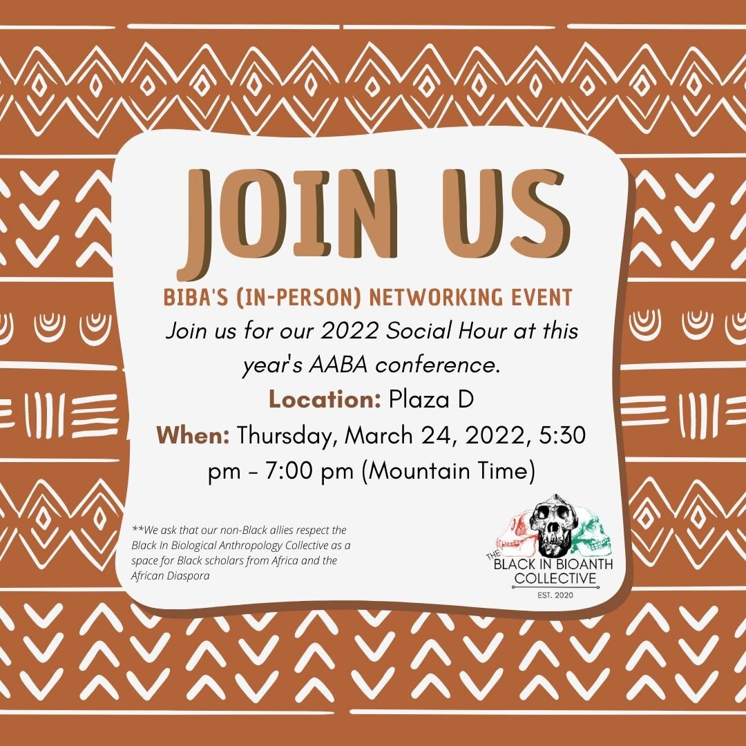 Happy Wednesday!  Are you a Black biological anthropologist attending #AABA2022 this week? If so, stop by and see us this Thursday!  We look forward to seeing everyone there! 

#blackinbioanth #blackanthropologist #blackhistorymonth #anthropology #ar
