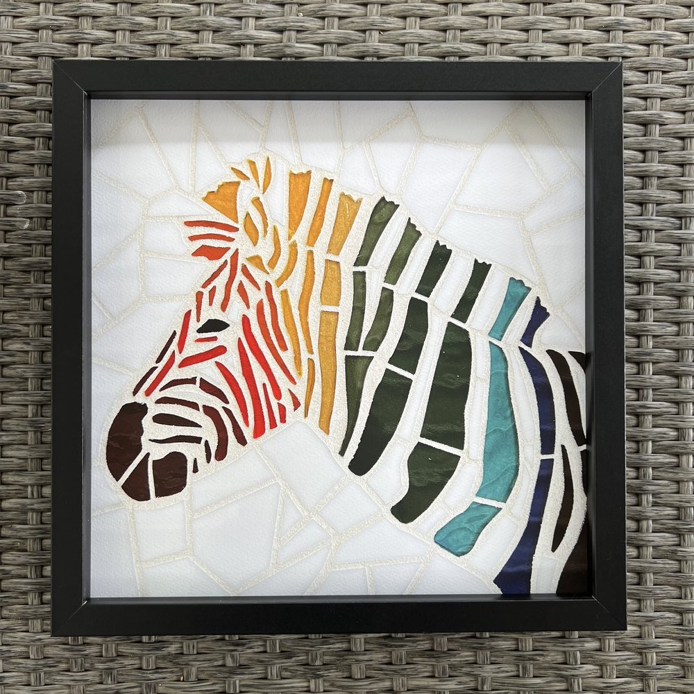 Framed 12x12 Print of Rainbow Zebra Handmade Custom Mosaic — Mosaic  Montage