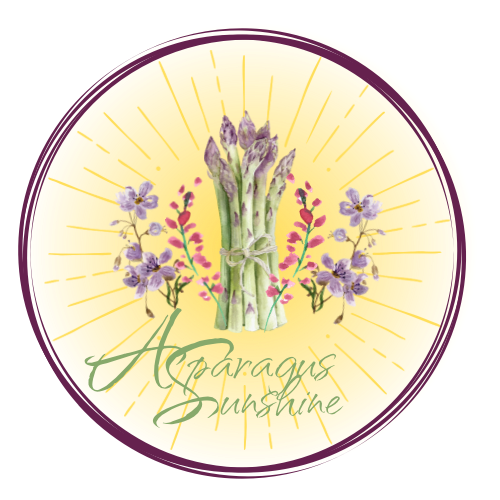 old asparagus sunshine logo with asparagus and flowers in the center