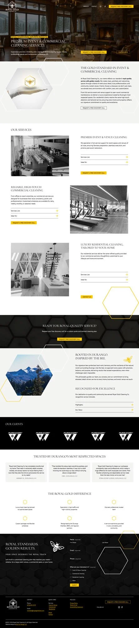 screen shot of Royal Gold Cleaning Co. new homepage website built on Squarespace by Kat Fox Design