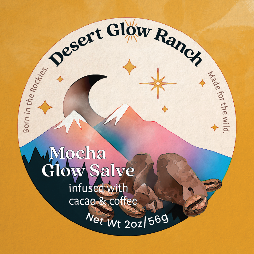 label for desert glow ranch mocha glow salve product