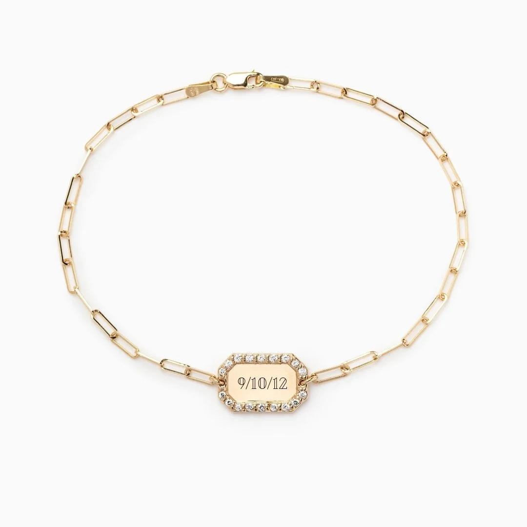 Pave Diamond Engravable Disc Bracelet