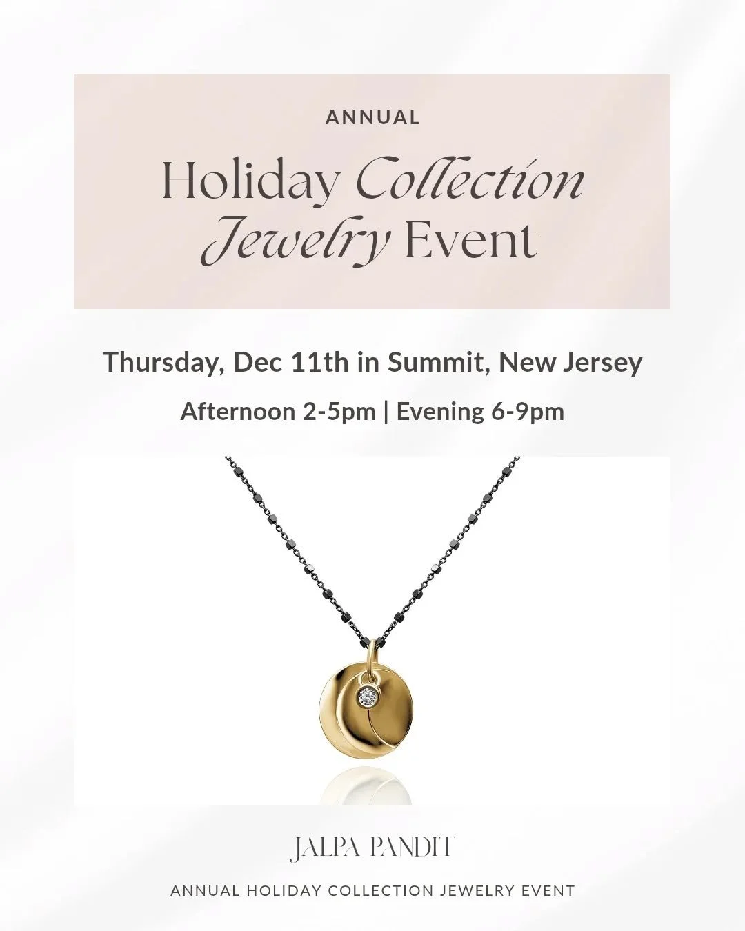 Wine, jewelry, and holiday celebration in Summit, New Jersey!

And...you&rsquo;re invited ✨Join me this Thursday

See the new Midnight Collection alongside signature pieces. Try things on, find gifts, or simply enjoy the afternoon or evening no press