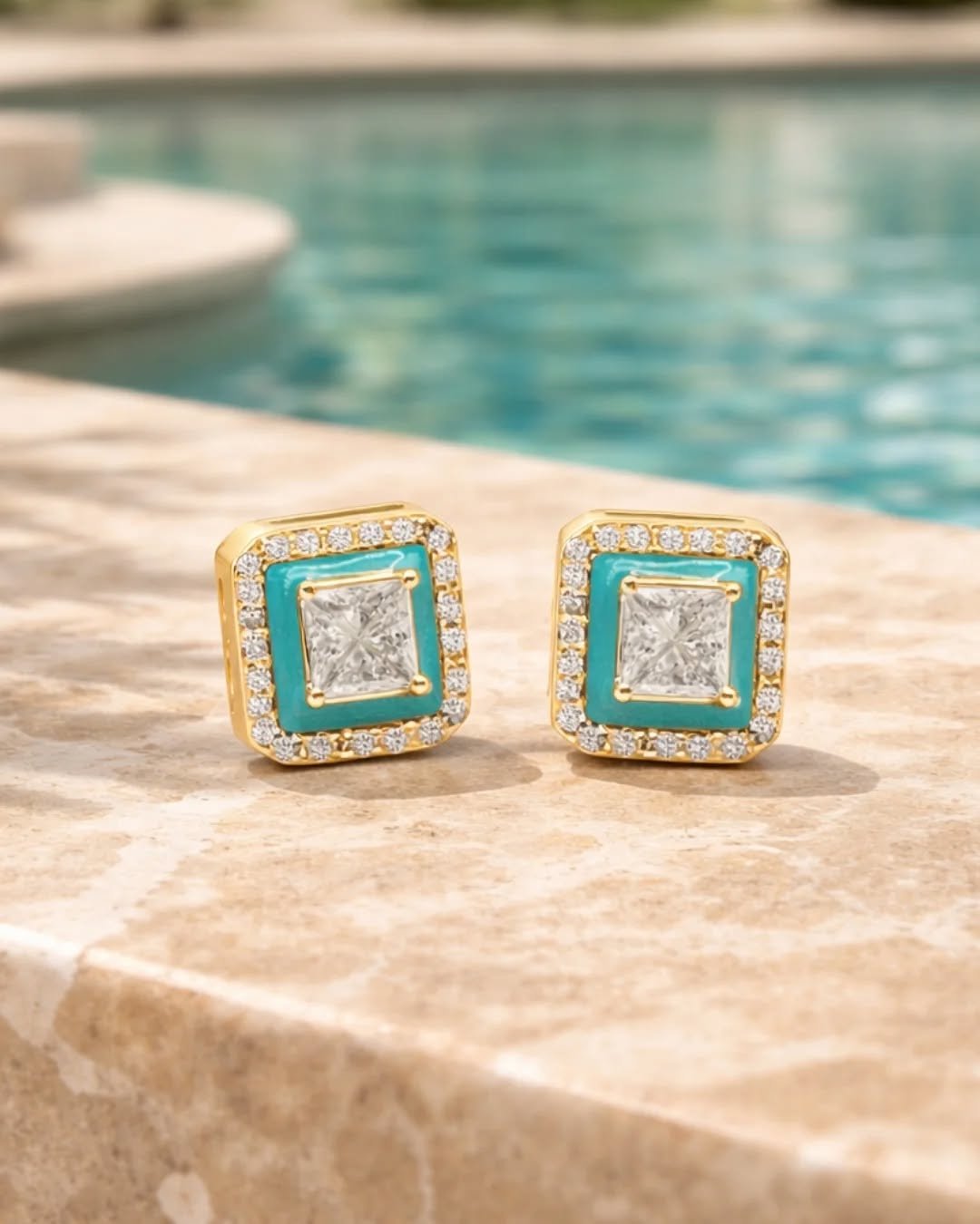 Custom earrings, princess diamond studs set with a diamond halo and stunning enamel. Can be customized to be any color to match your aesthetic

Ready to create something personal of your own? Book a complimentary consultation to discuss.

#customjewe