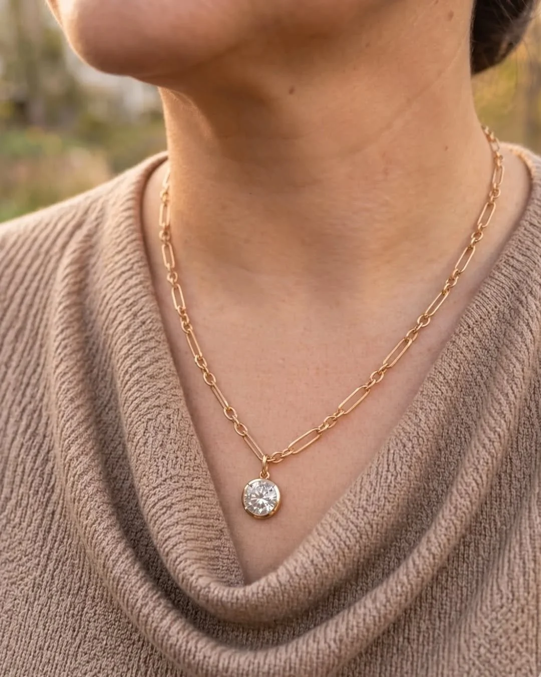 An everyday diamond bezel necklace on a gold paperclip chain. If you have a diamond sitting in a drawer not sure what to do with it, this is what's possible.

It all can start with a conversation.

#jewelryredesign #heirloomjewelry #diamondnecklaces 