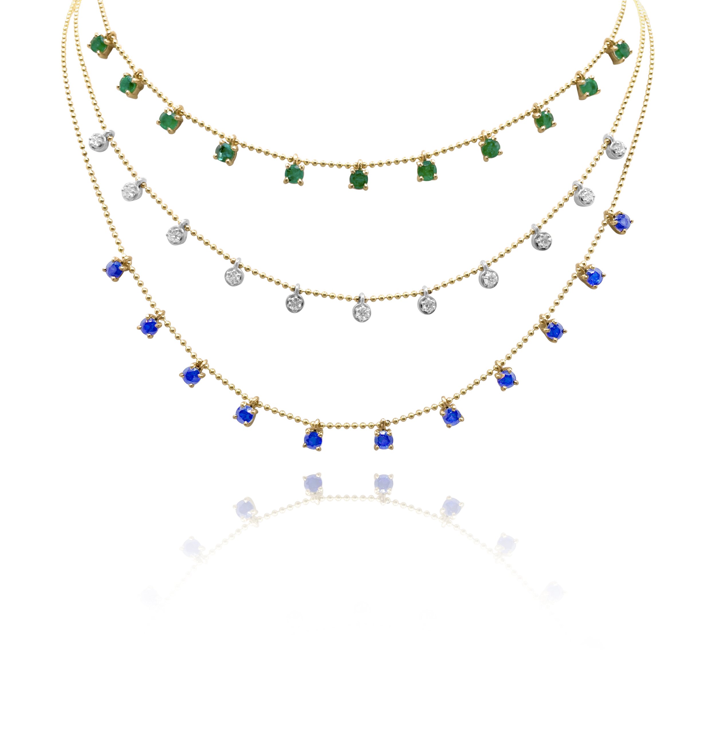 Raindrop Necklace on Ball Chain: Diamond or Emerald or Blue Sapphire