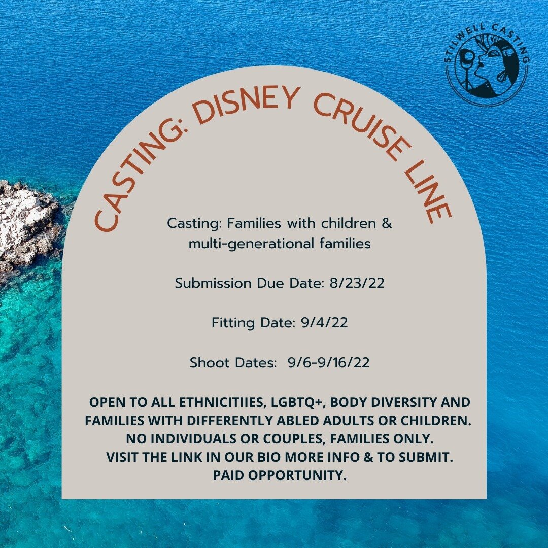 DISNEY CRUISE LINE CASTING! Open to all families- submit by 8/23 via the link in our bio.
#disneycruiseline #familycasting #dreamers  #allfamilieswelcome