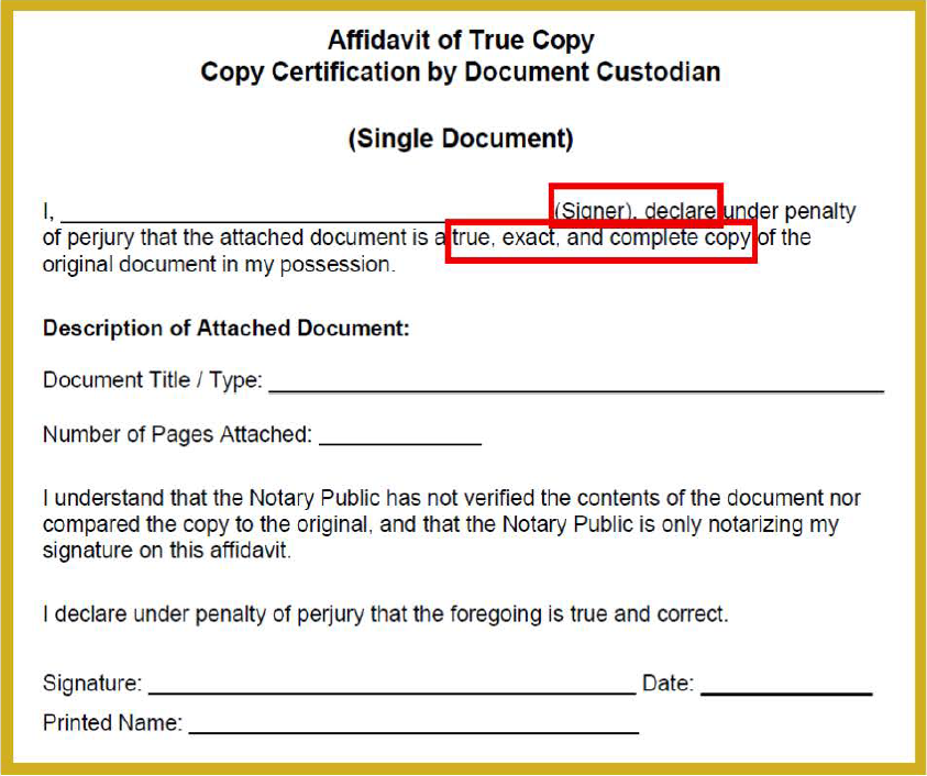 affidavit of copy certification
