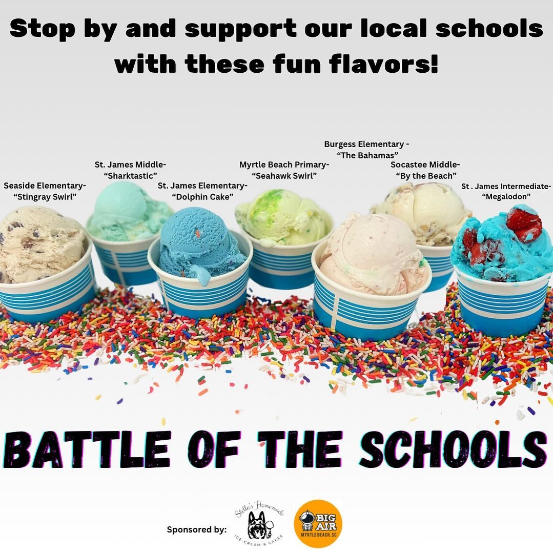 Reminder!!! It&rsquo;s the last day to support the schools in THE BATTLE OF THE SCHOOLS! Voting is simple: just order their flavor! It is a CLOSE call, so make sure you stop in to vote! 🍦