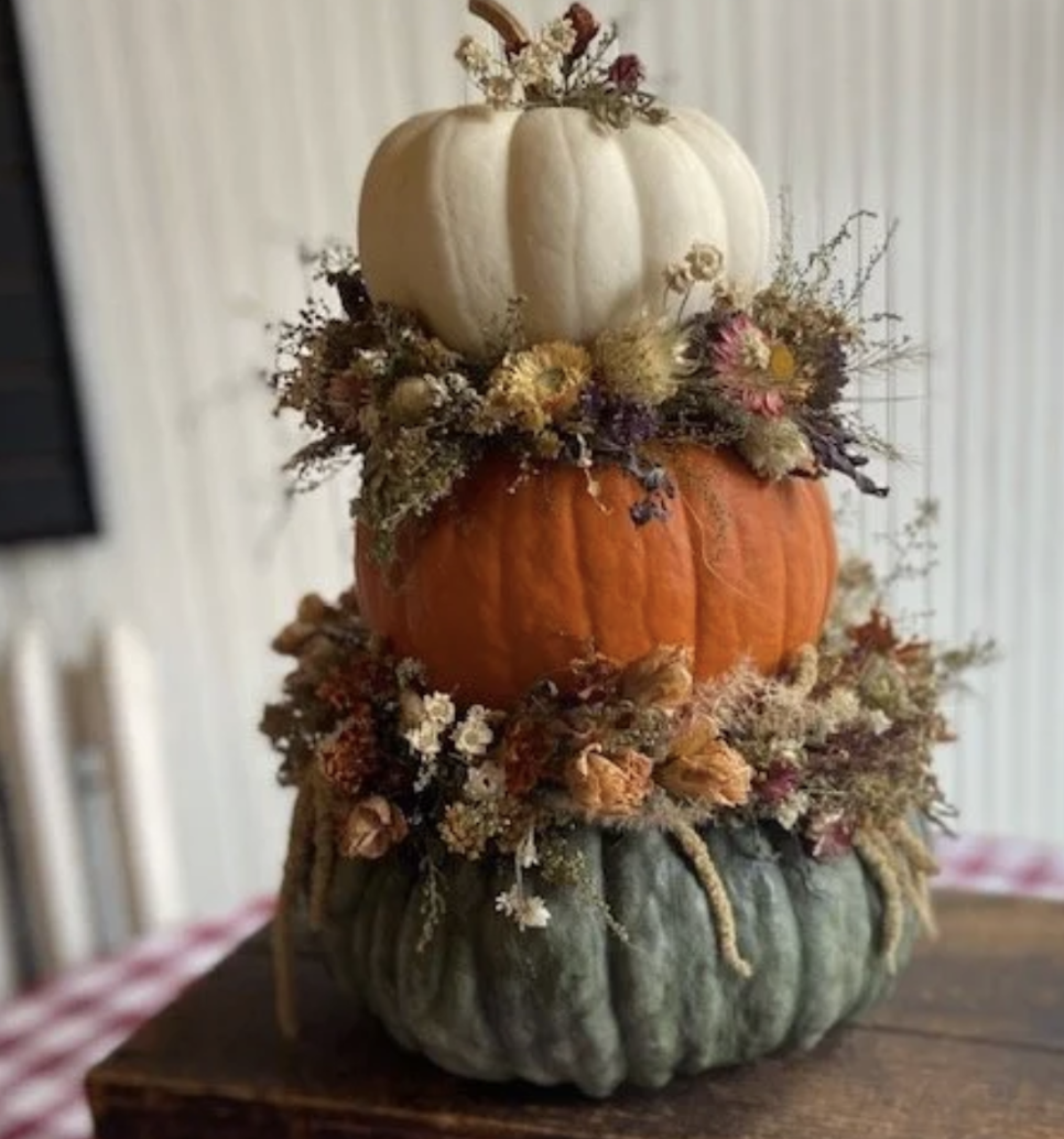 Dried Flower Pumpkin Stack