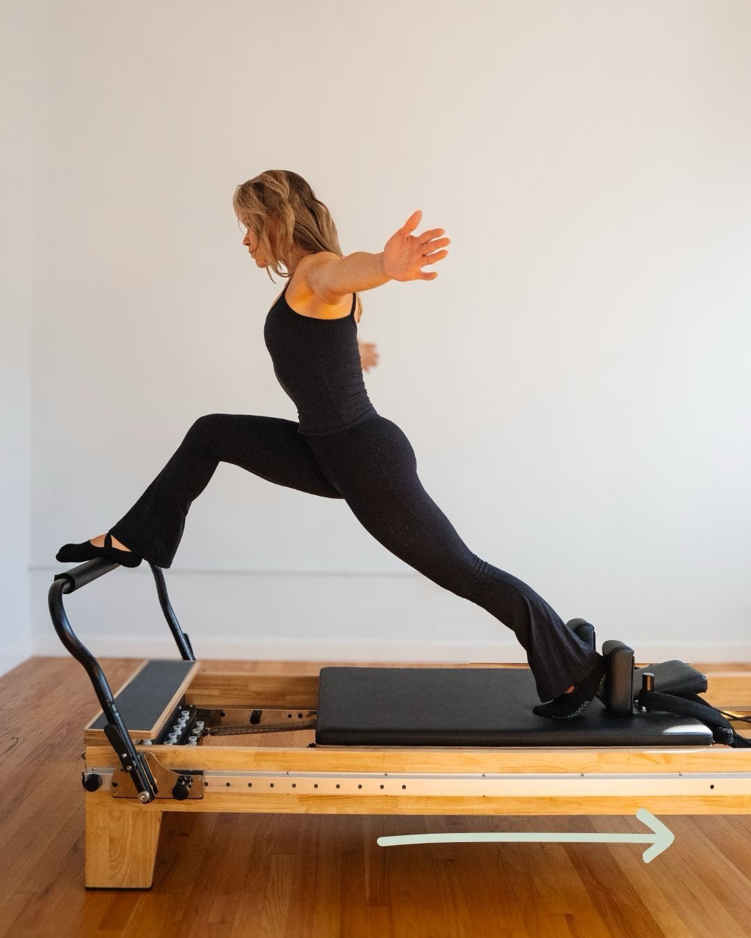 Meet the Pilates Reformer ⚙️ The Reformer is a spring-loaded, sliding carriage designed to add resistance, enhance control, and refine alignment in your movement &mdash; all without loading your joints 🩰

A key to the Reformer&rsquo;s proven benefit