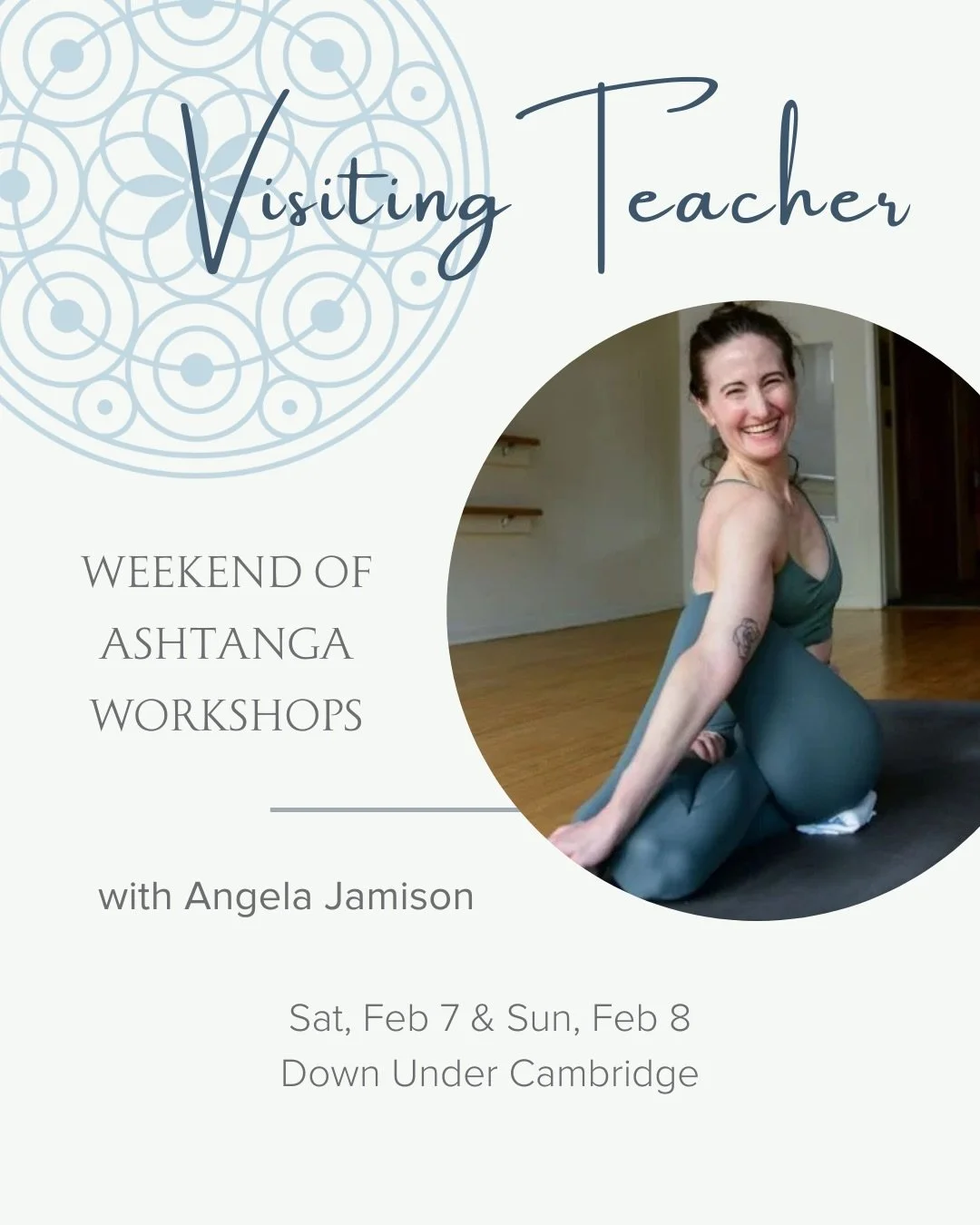 On February 7&ndash;8, we welcome Angela Jamison for a weekend of study rooted in the traditional Ashtanga method. Angela is a Sharath Jois&ndash;authorized and certified senior Ashtanga teacher with over two decades of sustained Mysore practice and 