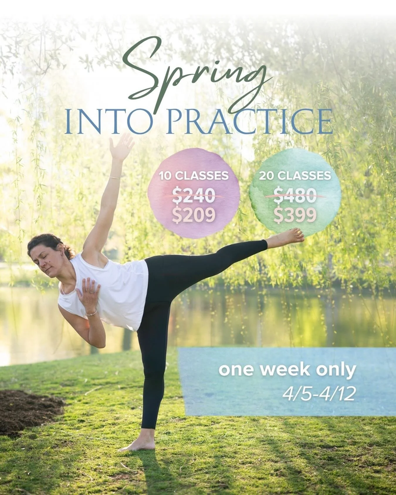 Spring tends to invite a return to rhythm, to routine, to the quiet consistency that practice offers 🌱 This April, for a limited time you have two options to help you make that return with ease:

🍀 20 Class Pack to be used over 6 months
🌸 10 Class
