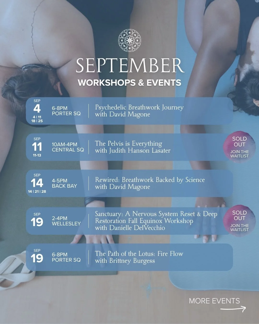 September is stacked at Down Under 💫 Breathwork, pelvic anatomy, fall equinox restoration, fire flow, and enough free info sessions to plan your whole next chapter of practice, all right here in Greater Boston.

And since it&rsquo;s back to school s