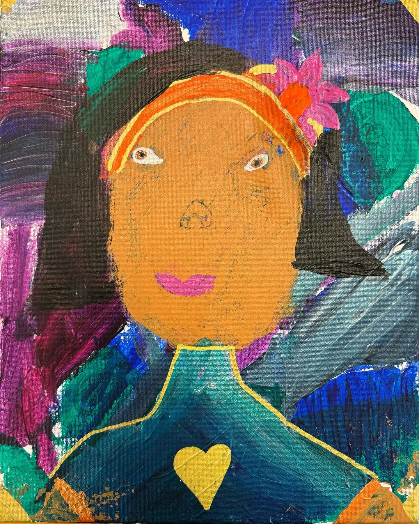 Self portraits made by the sweetest kindergarten, first and second graders! This is a 3-4 session lesson with multiple layers. It is a great way for me to introduce acrylic paint to young children by working on one layer of paint at a time, each sess