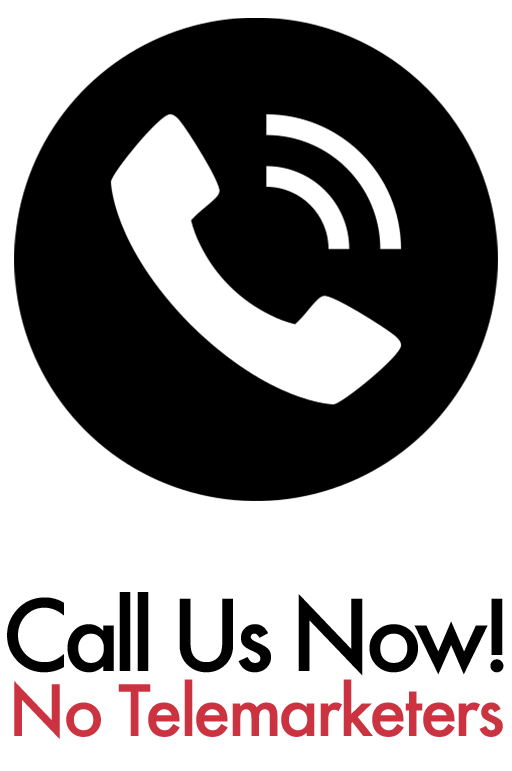 A black sign with a red message at the bottom that says "No Telemarketers."