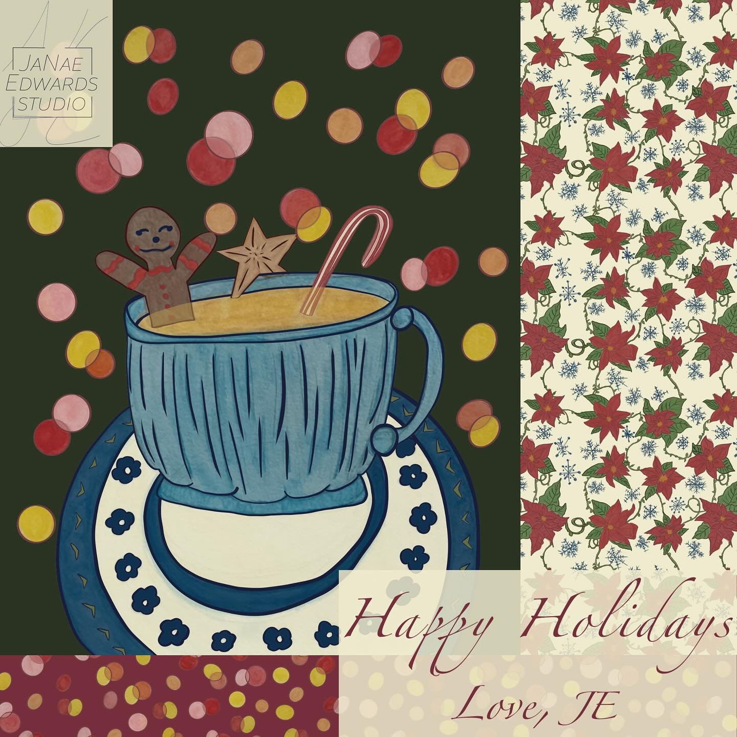 Happy Holidays! With love, JE.

#winterpattern #christmasart #mixedmediaartist #watercolorillustration #analoganddigital #adobefresco #gingerbreadman